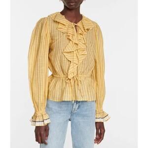 Ulla Johnson Kalila Striped Cotton Blouse Yellow Size 2